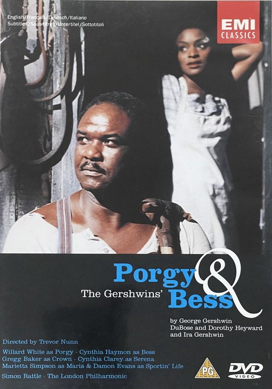 Porgy & Bess DVD hoes, met een man met donkere huidskleur en een vrouw met donkere huidskleur, met tekst.