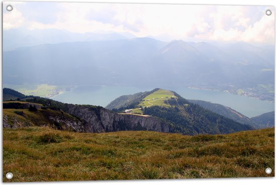 Tuinposter – Uitzicht over Berglandschap - 90x60 cm Foto op Tuinposter (wanddecoratie voor buiten en binnen)