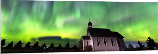 Acrylglas - Noorderlicht boven Kleine Woning in Canada - 150x50 cm Foto op Acrylglas (Wanddecoratie op Acrylaat)