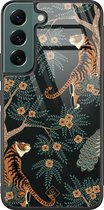 Casimoda® hoesje - Geschikt voor Samsung Galaxy S22+ - Tijger Jungle - Luxe Hard Case Zwart - Backcover telefoonhoesje - Bruin/beige