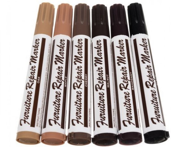 Set de Marker - Marqueurs de réparation de meubles - 6 marqueurs - 6 crayons - Marqueur de bois - Marqueur de meubles