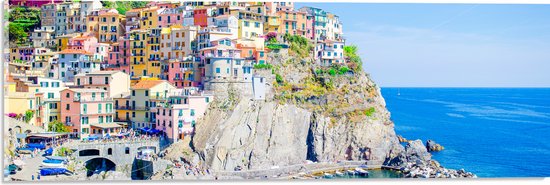 Acrylglas - Kleurrijke Huisjes in Nationaal Park Cinque Terre bij de Italiaanse Kust - 60x20 cm Foto op Acrylglas (Wanddecoratie op Acrylaat)