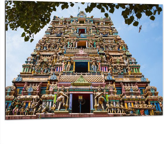 Dibond - Met Beelden Versierde Kidangamparambu Sree Bhuvaneswari Tempel - 100x75 cm Foto op Aluminium (Met Ophangsysteem)