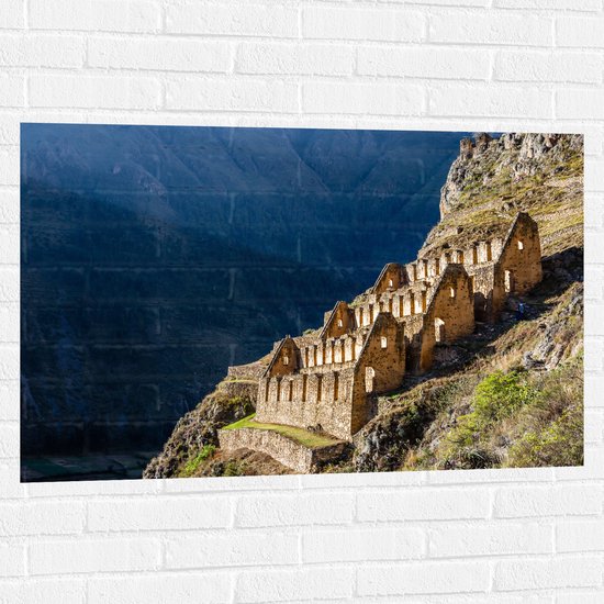 Muursticker - Pinkuylluna Ruïne Inca Trail Peru - 105x70 cm Foto op Muursticker