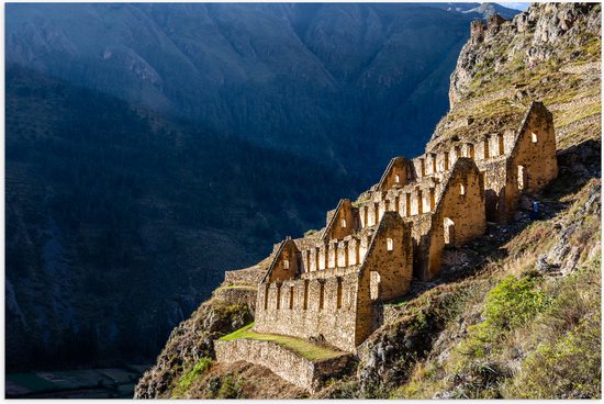 Poster Glanzend – Pinkuylluna Ruïne Inca Trail Peru - 60x40 cm Foto op Posterpapier met Glanzende Afwerking