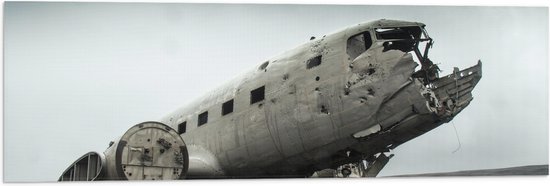 WallClassics - Vlag - Verlaten Vliegtuigwrak - 90x30 cm Foto op Polyester Vlag