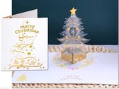 Popcards cartes de Noël popup - Carte de Noël Sapin de Noël doré avec décorations brillantes carte pop-up Carte de voeux 3D