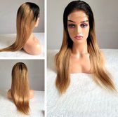 Braziliaanse Remy pruik 24 inch -1b/27 ombre en honing blonde recht echt menselijke haren 4x4 lace closure wig