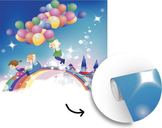 Papier peint photo vinyle - Une illustration d'une fille avec des ballons aux couleurs de l'arc-en-ciel largeur 350 cm x hauteur 350 cm - Tirage photo sur papier peint (disponible en 7 tailles)