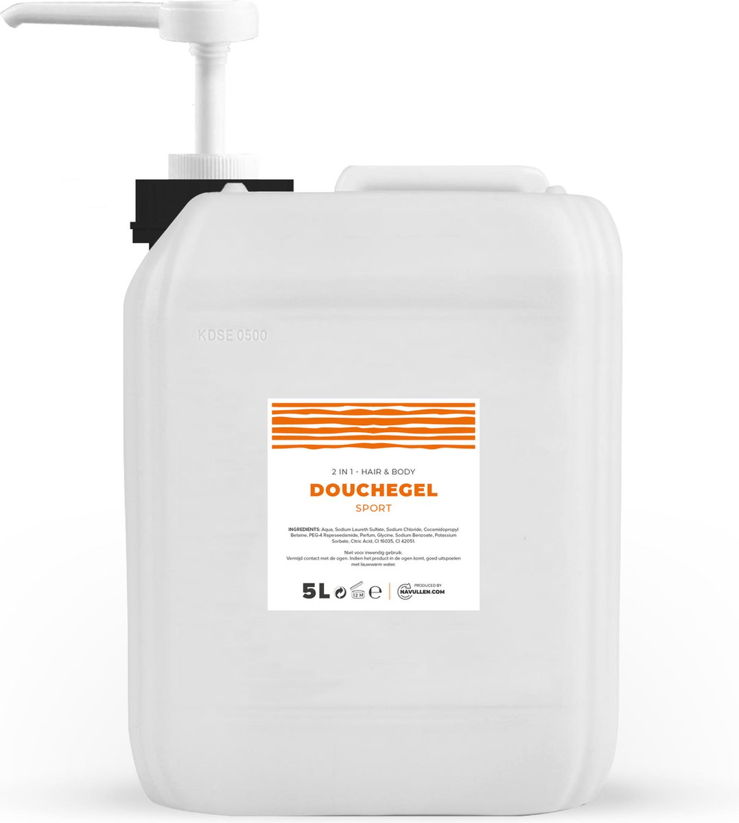 Douchegel - Sport - Oranje - 5 Liter - Jerrycan - Met pomp - Hair & Body - Navulling – Navullen