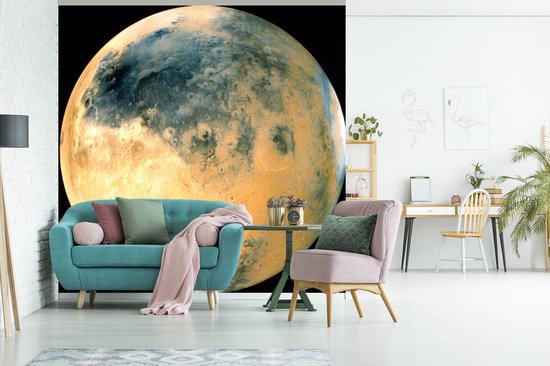 Behang - Fotobehang Geelgekleurde planeet Mars - Breedte 240 cm x hoogte 240 cm