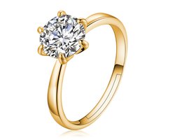 Ring dames | verlovingsring | gold plated ring dames | ronde Zirkonia steen | zilver 925 plated | one size ring | verstelbare ring | cadeau voor vrouw | liefdescadeau | valentijn | valentijnscadeautje