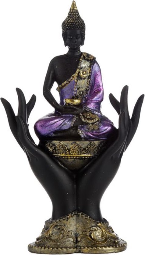Thaise Boeddha in handen Paars met zwart - Beeldje