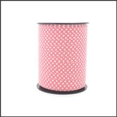 Premium Roze Stiplint - Krullint - Cadeaulint - Verpakkingslint - Breedte: 10 mm - Rollengte: 250 m - Gemakkelijk te Verwerken - Te Splitten - Dikke Kwaliteit - Stijlvolle Roze Kleur met Witte Stippen - Voor Creatieve Inpak- en Decoratieprojecten