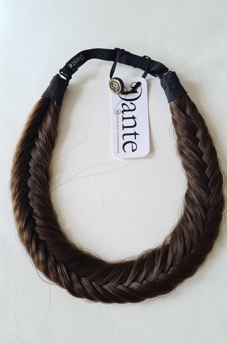 Dante Braid Fishtail - Vlecht haarband met aanpasbare strap voor kinderen en volwassenen - kleur: 2 Dark Brown