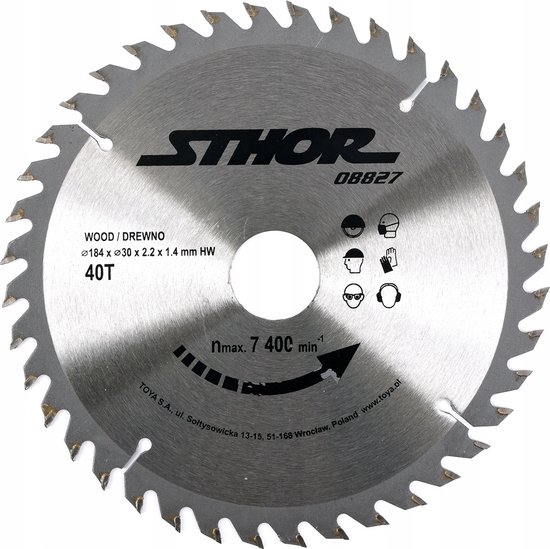 STHOR cirkelzaagblad, 184 mm met 40 tanden, binnendiameter 30 mm, voor hout.