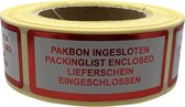 Pakbon ingesloten sticker - 250 Stuks - 3 talen - 21x48mm - Waarschuwings sticker - Waarschuwings etiket