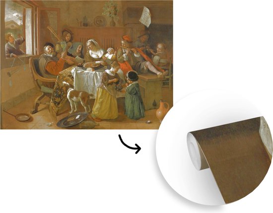 Papier peint vinyle - La famille joyeuse - Peinture de Jan Steen largeur 325 cm x hauteur 260 cm - Tirage photo sur papier peint (disponible en 7 tailles)