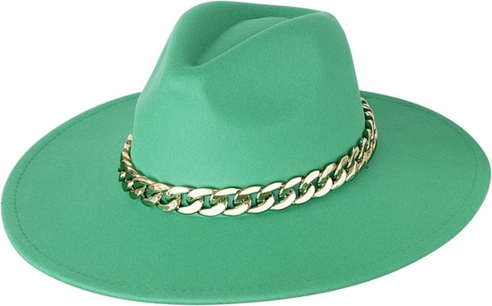Fedora hoed - Lichtgroen - hoofdmode - chain - ketting - alle seizoenen - trendy