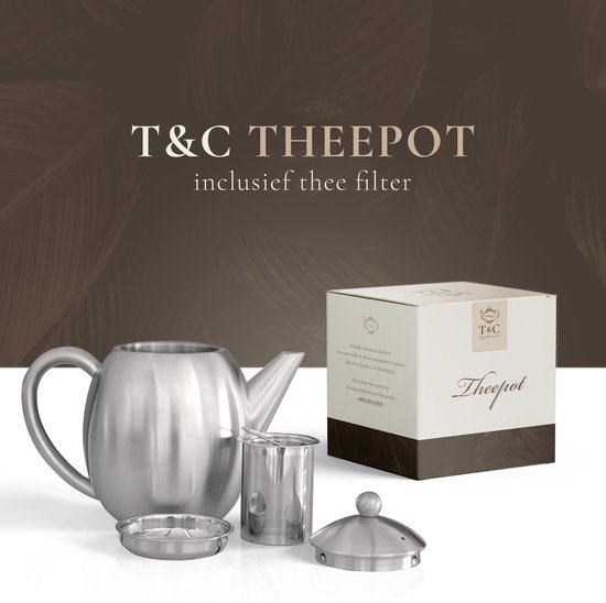 T&C Theepot met Filter en Dubbelwandig - 1,2L - Matte Grijs - T&C