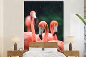 Behang - Fotobehang Flamingo's in de regen - Breedte 200 cm x hoogte 300 cm
