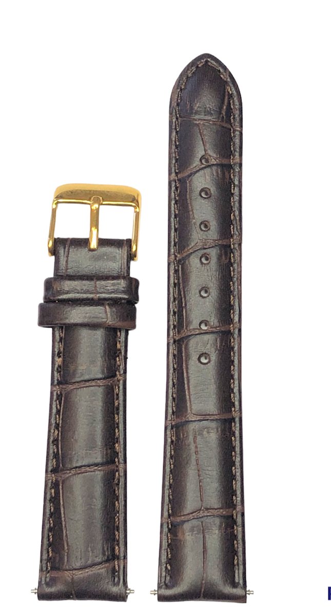 Horlogeband-14mm-donker bruin-echt leer-gevuld-croco-zacht- goudkleurige gesp-14 mm