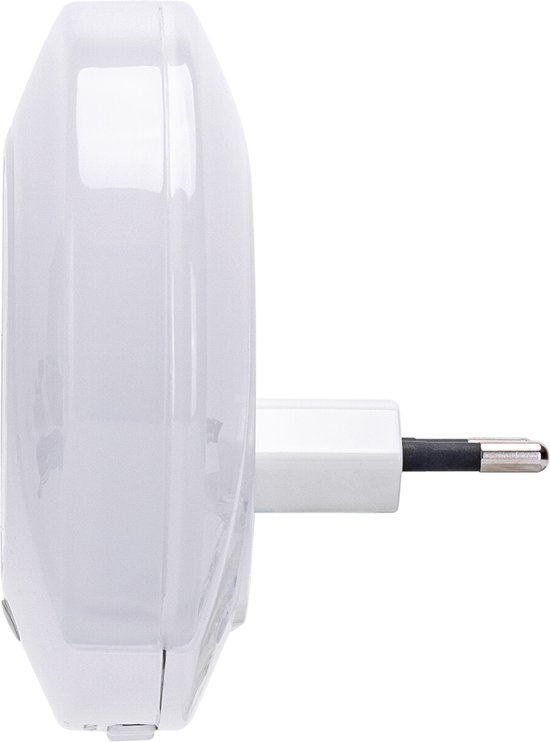 Stekkerlamp - Nachtlamp met Dag en Nacht Sensor Incl. USB Oplaadbaar - 0.4W - Warm Wit 3000K - Rond - Mat Wit - Kunststof - 