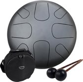 LIDAH® Steel Tongue Drum - A Mineur Constellation Series + Muziekboekje - Handpan 28 cm - voor Kinderen en Volwassenen - Lotus Yoga Klankschaal - Midnight Black