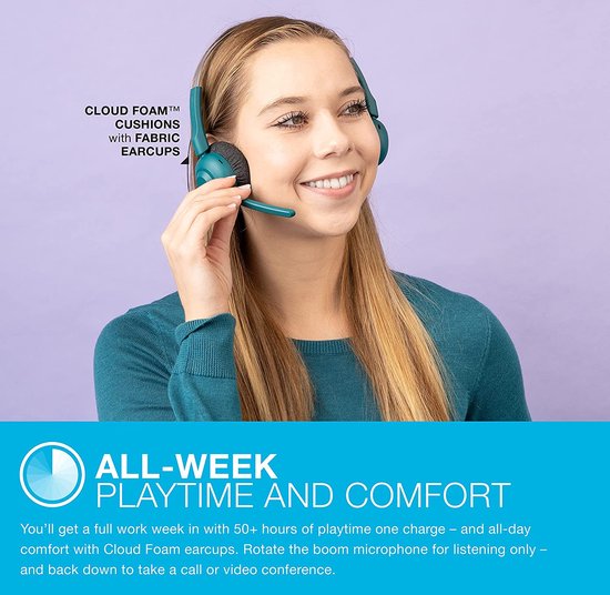 JLab Go Work Pop Headset met Microfoon - Draadloze Headset Bluetooth - Noise Cancelling Microfoon - 50 Uur Speeltijd - Groen