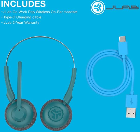 JLab Go Work Pop Headset met Microfoon - Draadloze Headset Bluetooth - Noise Cancelling Microfoon - 50 Uur Speeltijd - Groen