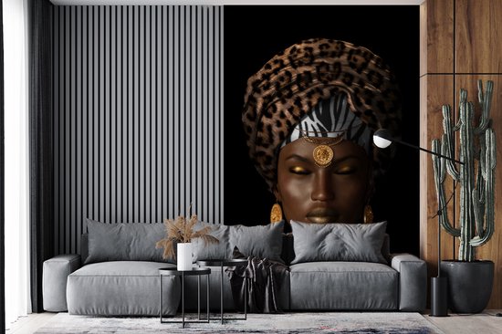 Papier peint - Papier peint photo Femme - Foulard - Marron - Largeur 160 cm x hauteur 240 cm