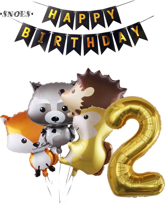 Snoes Ballonnen Plus nummer ballon 2 Jaar Set Bosdieren Pakket – Dieren Feestpakket Cijferballon 2 - Kinderverjaardag Versiering