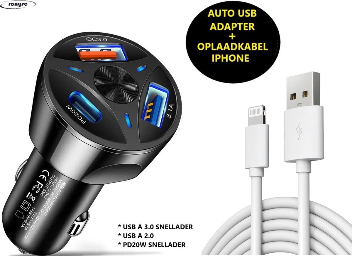 Chargeur Allume Cigare pour iPhone, Chargeur Voiture Rapide USB C 38W avec  PD 20W USB-C & QC 3.0 18W USB-A Allume Cigare Adaptateur avec 1M Câble USB  C Chargeur pour iPhone 14/12/13/11/Pro Max/X, Pad : : High-tech