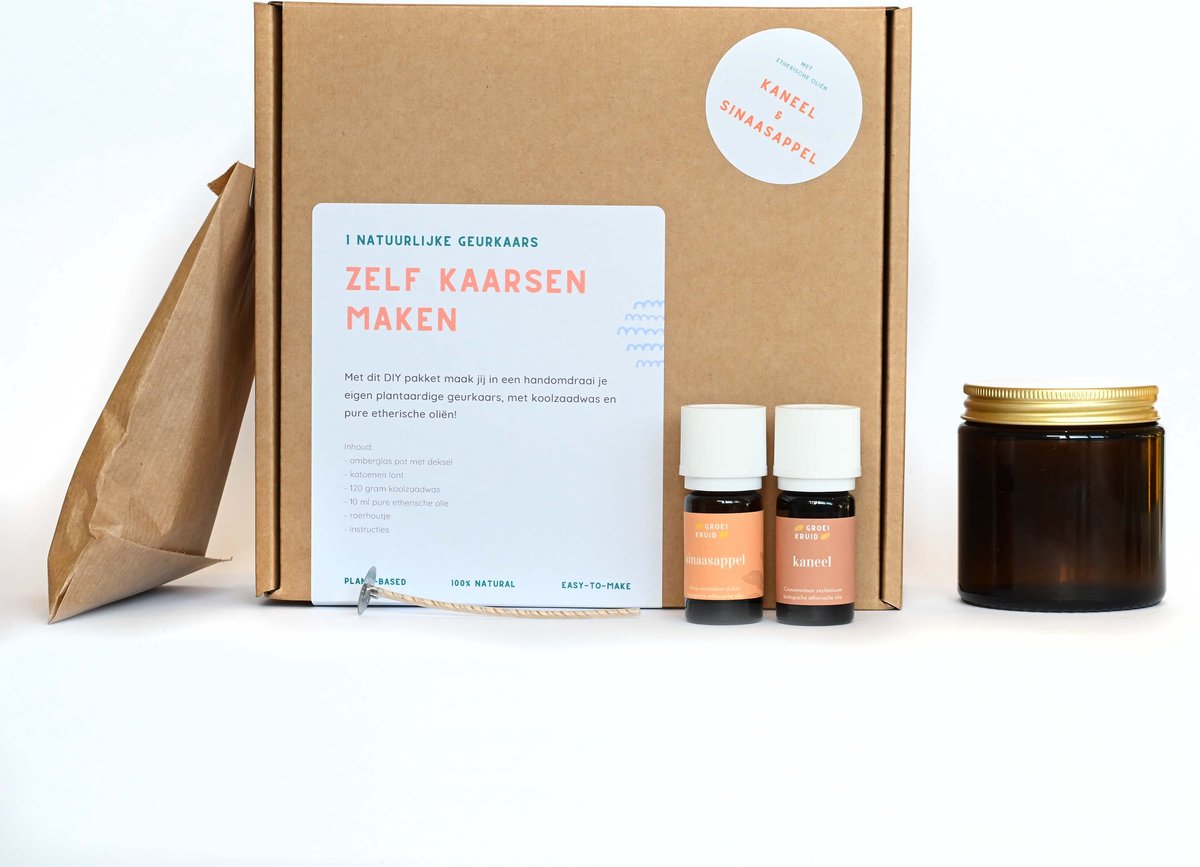 Zelf kaarsen maken set | 100% natuurlijke geurkaarsen maken met etherische olie | kaarsen maken voor volwassenen | kaneel + sinaasappel | koolzaadwas