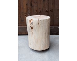 Boomstam tafel 35 cm hoog met zwenkwieltjes