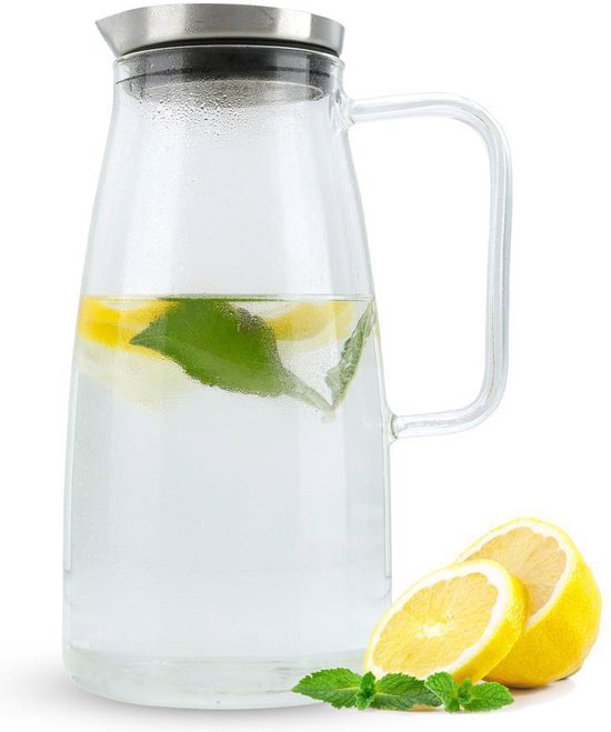 Glazen karaf, 1,3 liter, met deksel, gestreept design
