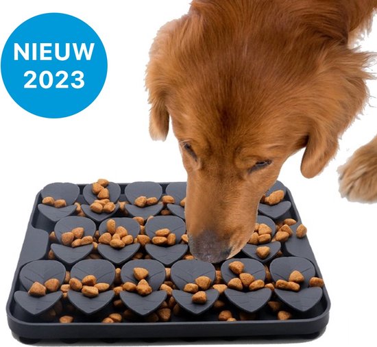 FURTASTIC® Siliconen Likmat Hond - Snuffelmat en likmat 2-in-1 - 20,5 x 20,5 cm - Slowfeeder hond - Honden speelgoed intelligentie - Puppy speelgoed - Speelgoed hond - Speelmat honden - Voermat - Snuffelmatten - Denkspel hond - Zwart