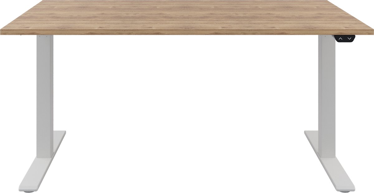 Zit sta bureau  Zit sta bureau elektrisch  Natuur eiken bureaublad  Wit onderstel  120 x 80 cm-- blad- onderstel- x80