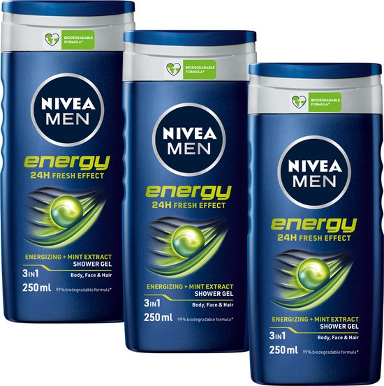 NIVEA MEN Energy - 3 x 250 ml - Douchegel - Voordeelverpakking