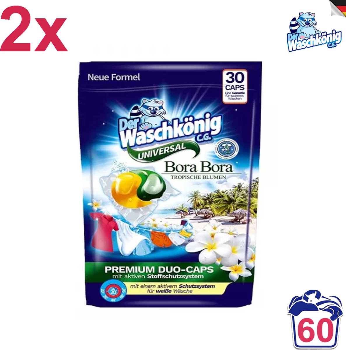 Der Waschkönig - Universal Bora Bora - Premium DUO PODS - Wascapsules - 60 Wasbeurten