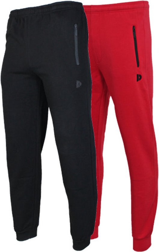 2- Pack Donnay Joggingbroek met elastiek - Sportbroek - Heren - Black/Berry Red - maat XL