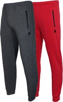 2- Pack Donnay Joggingbroek met elastiek - Sportbroek - Heren - Maat L - Charcoal-marl & Red (465)