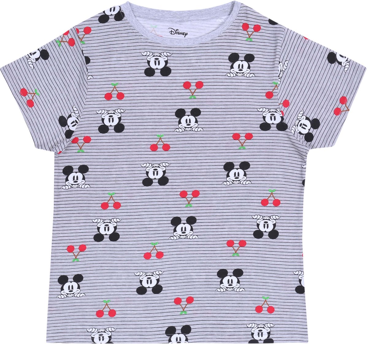 Mickey Mouse DISNEY - Grijs T-Shirt met Zwarte Strepen, Korte Mouwen en Afbeelding / XXS