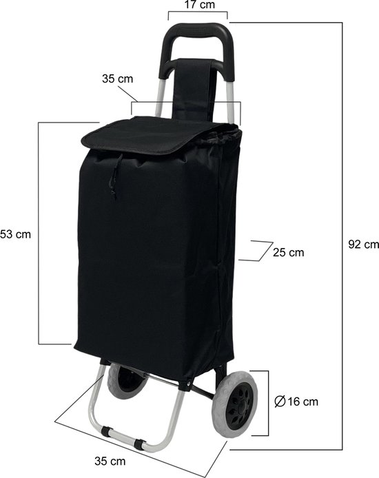 Dreamble® - Opvouwbare Boodschappentrolley - 46 Liter - Extra Stabiel dankzij 5 Bevestigingspunten - Zwart