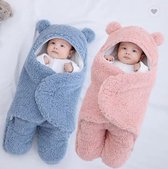 Fiory Baby Wikkeldoek Teddybeer Roze | Inbakerdoek| Slaapzak| zachte vacht| Kinderwagen| Muts en Oortjes| Eerste baby maanden| Roze