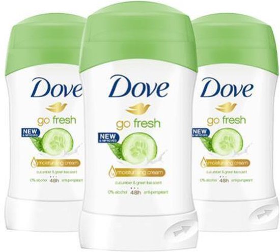 Dove Go Fresh Cucumber Green Tea Deodorant Stick - 3 x 40 ml - Voor De Gevoelige Huid - Deodorant vrouw voordeelverpakking