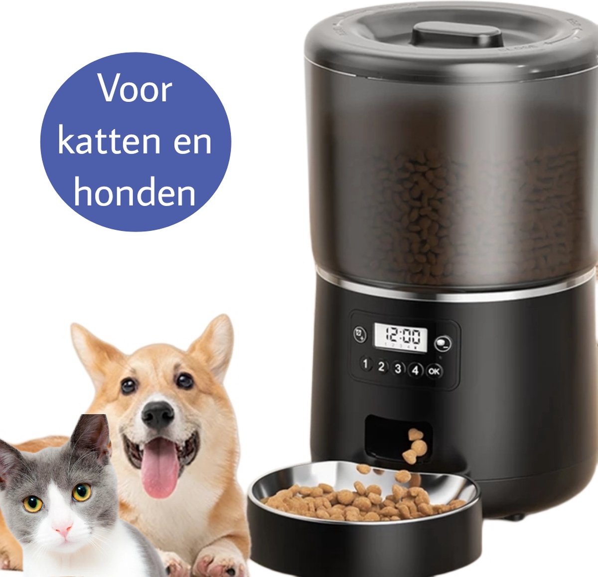 By Fredge® Automatische Voerbak Kat & Hond - Voerautomaat 4L - Voerinhoud 4 Liter - Voerdispenser - Zwart