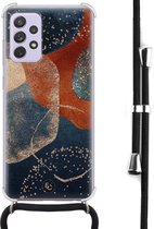 Hoesje met koord geschikt voor Samsung Galaxy A52 5G - Abstract terracotta - Inclusief zwart koord - Crossbody beschermhoes - Transparant, Blauw - Mooie Telefoonhoesjes