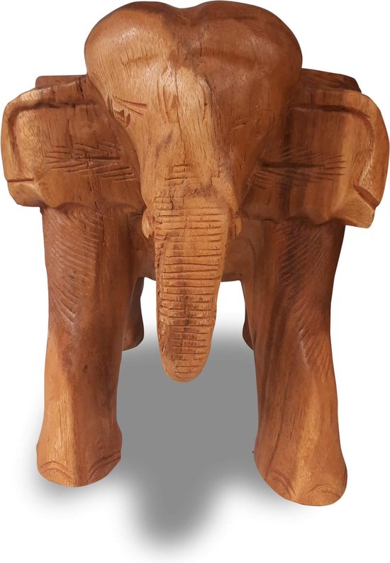 Decoratieve Olifant kruk groot | H30cm x Ø30 cm | Massief acacia hout | Handgemaakt | bloemenkolom