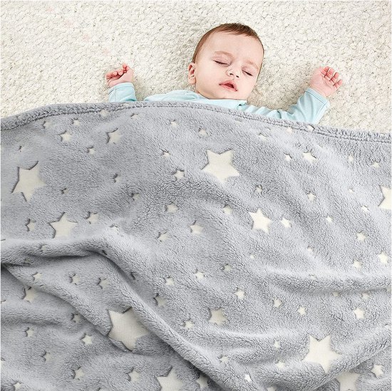 Brandsseller Plaid In Flanella 150x200 Cm – Grigio Chiaro Con Stelle Che Si Illuminano Al Buio, Coperta Morbida E Calda Per Divano E Letto